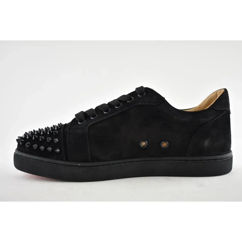 Christian Louboutin Vieira Spikes Flat Black Suede Lace Up Low Top Sneaker 40.5